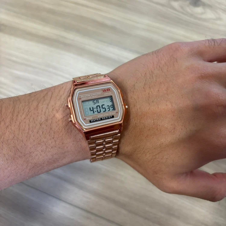 0152 - Retro Square Rose Gold Digital Watch - Image 3