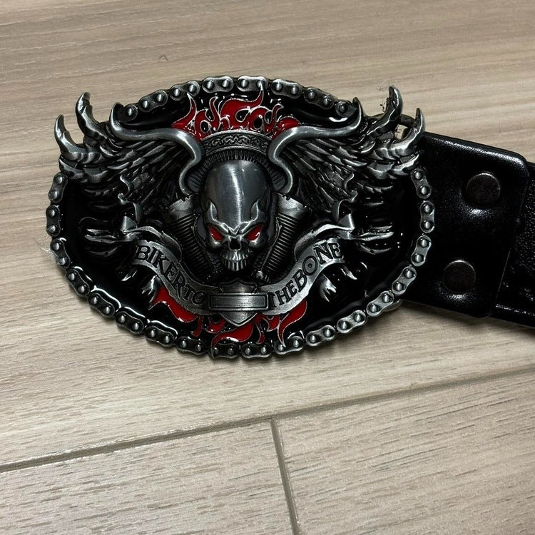 0404 - Biker Skull Buckle Belt - Image 2
