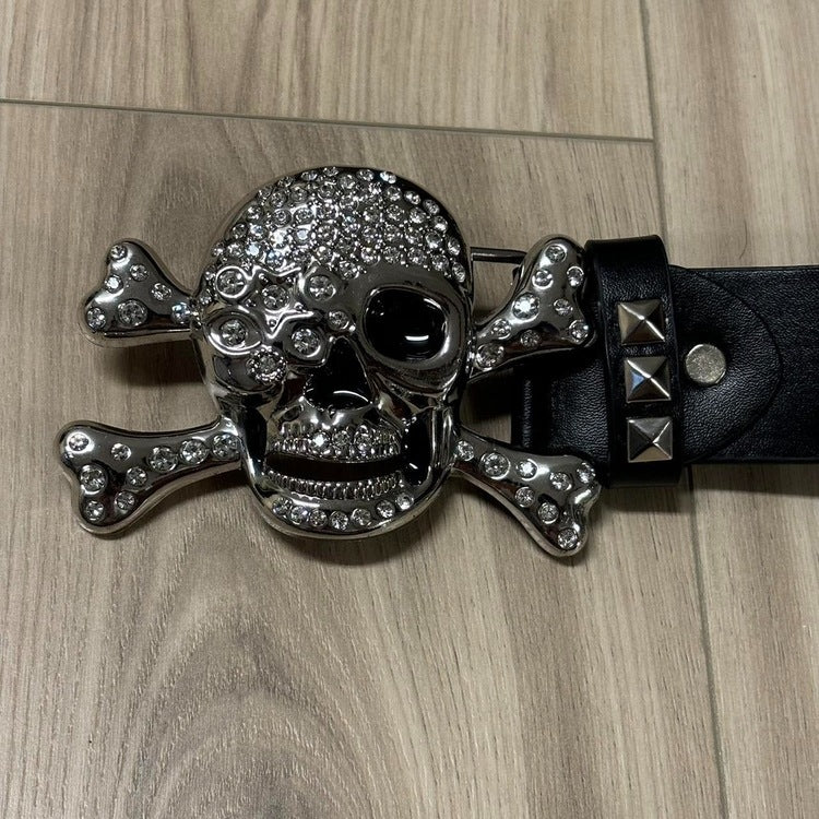 0419 - Shining Studded Skull Buckle Belt - Image 2