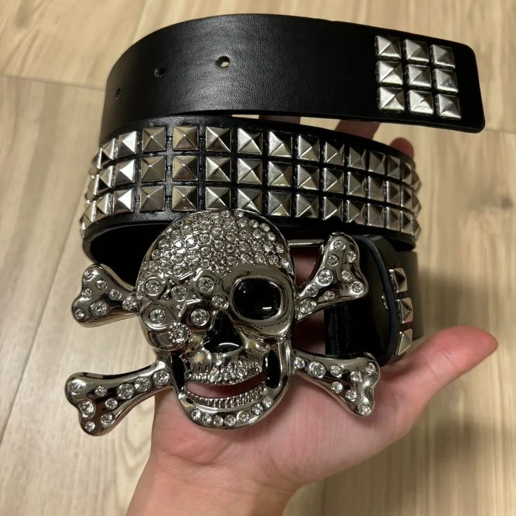0419 - Shining Studded Skull Buckle Belt - Image 5