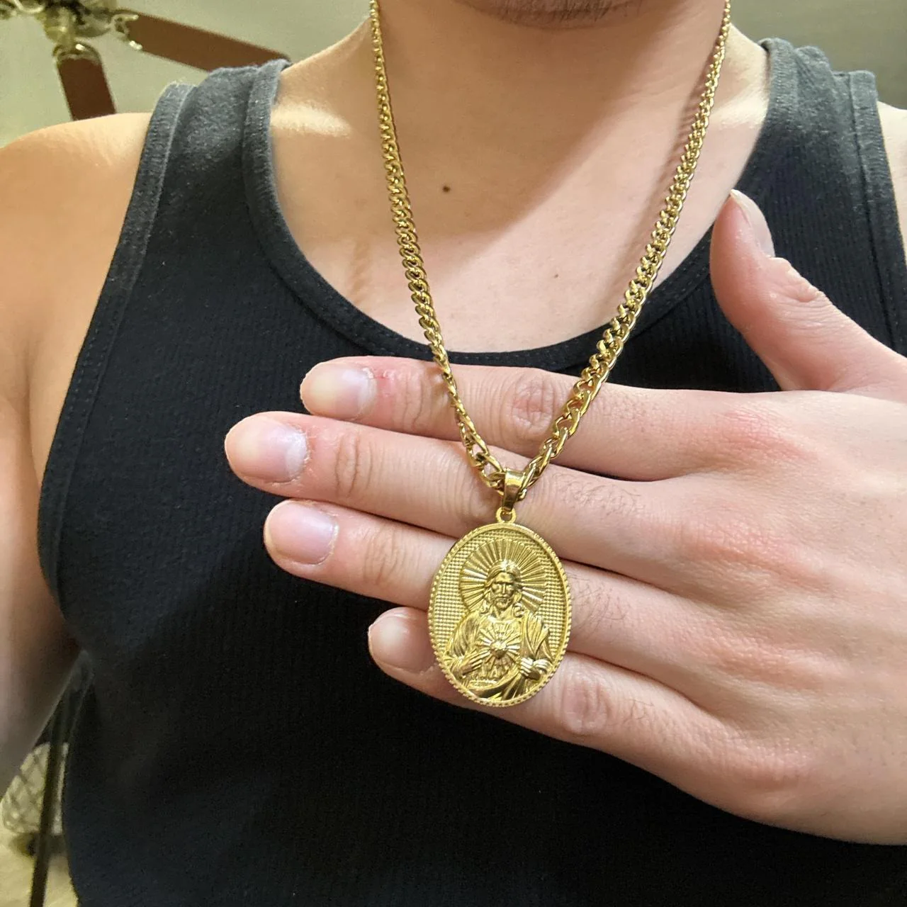 0623 - Gold Jesus Pendant Cuban Chain - Image 6