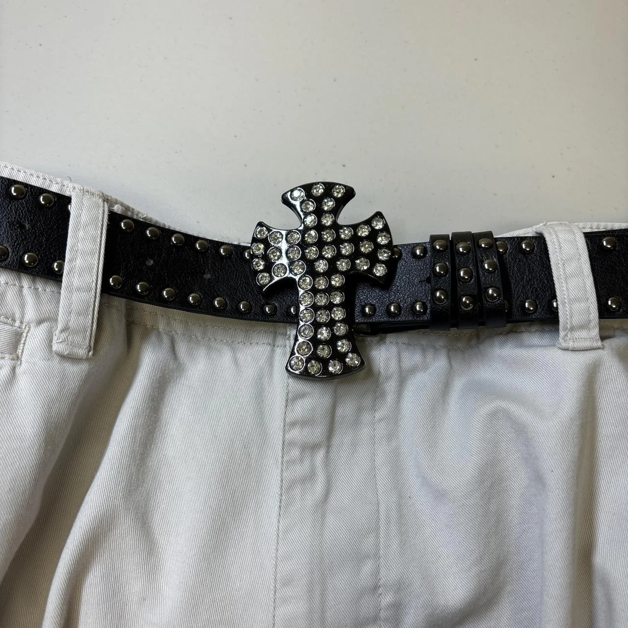 0652 - Rhinestone Cross Buckle Black Belt - Image 5