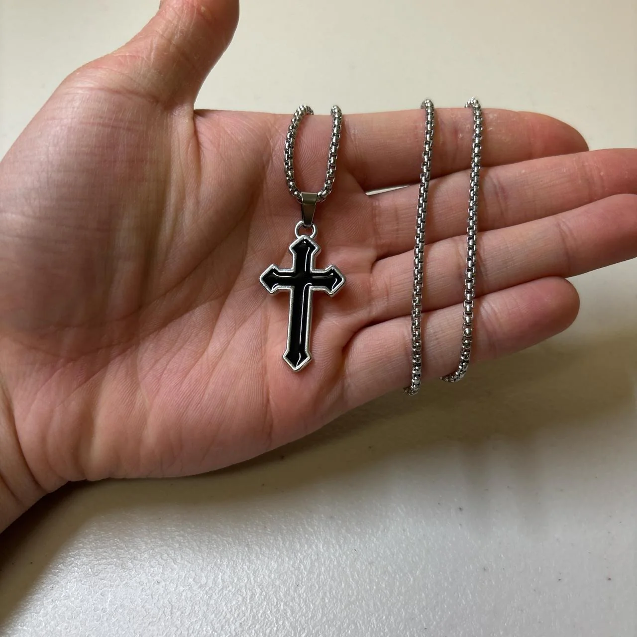 0672 - Silvery Black Cross Necklace - Image 4