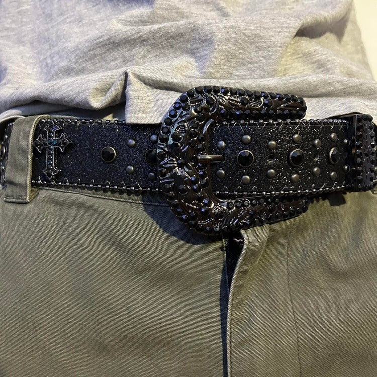 0045 - Y2K Cross Rhinestone Belt (black) - Image 2
