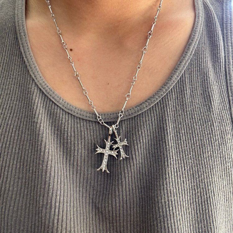 0358 - Double Rhinestone Cross Necklace - Image 3