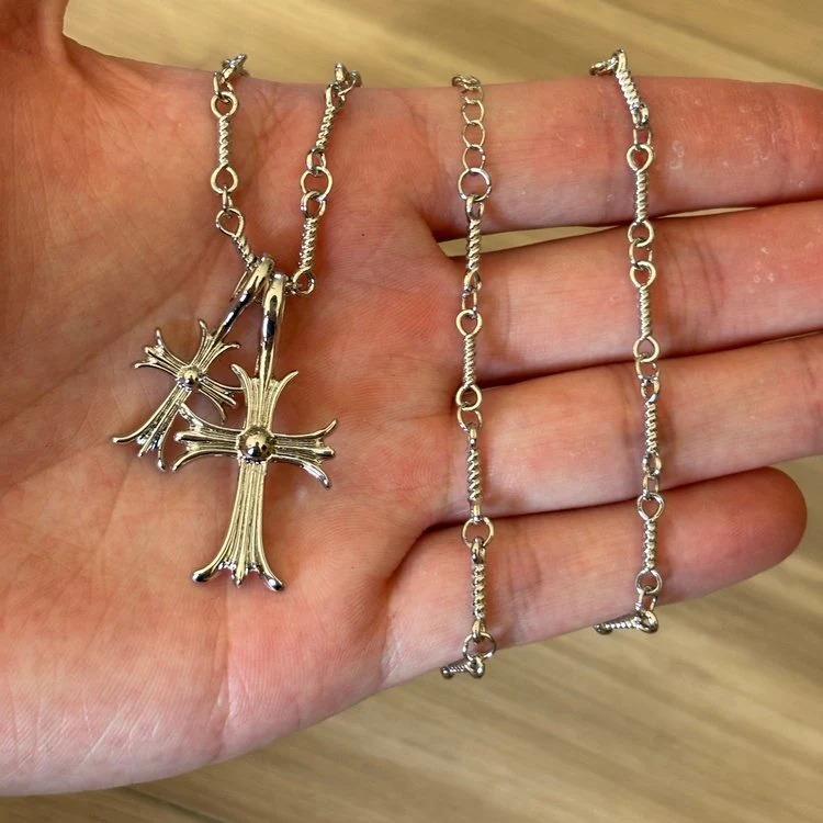0358 - Double Rhinestone Cross Necklace - Image 6