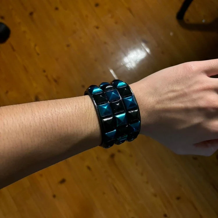 Pyramid Studded Bracelet (Black/Blue) - Image 4