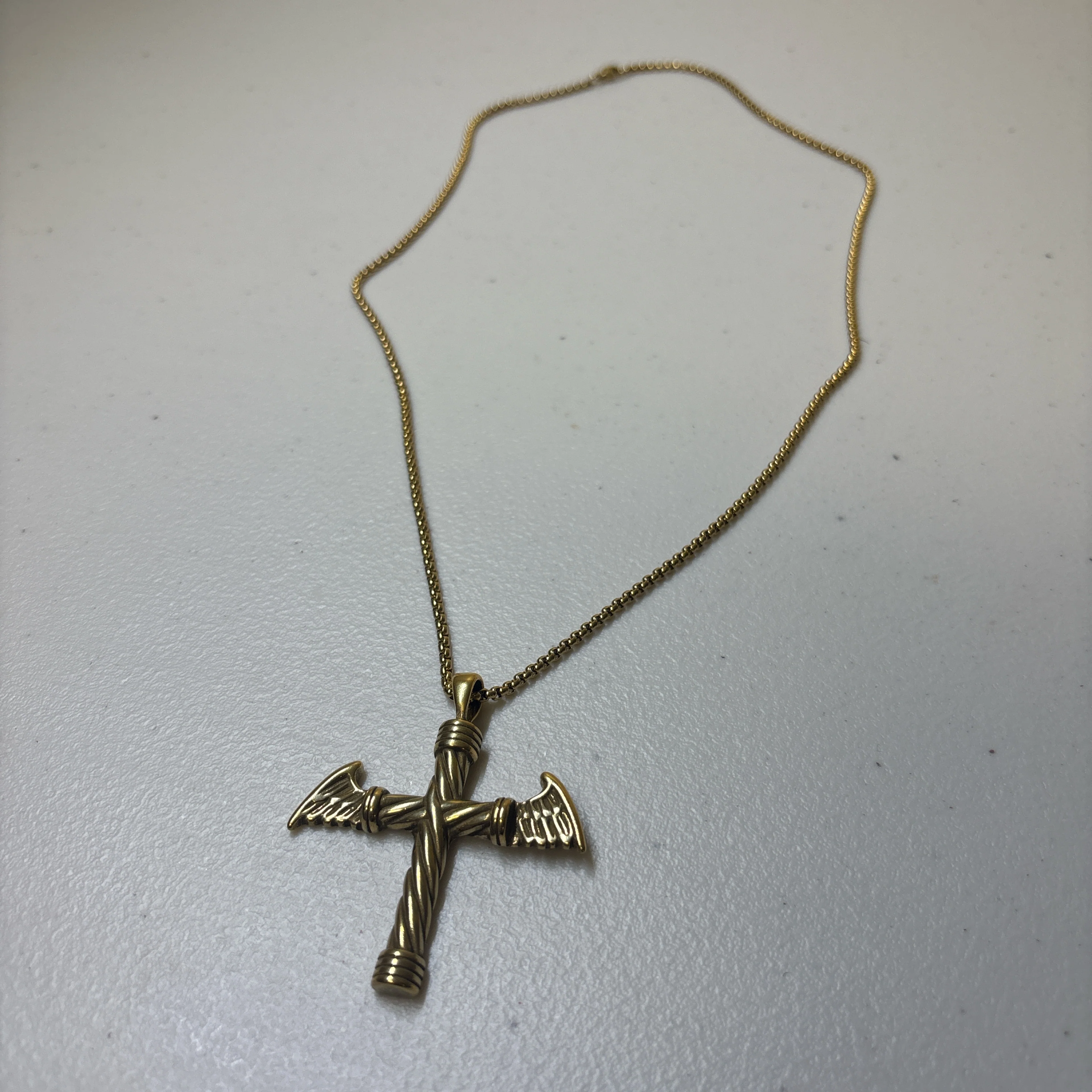 0729 - Gold Winged Cross Necklace - Image 3