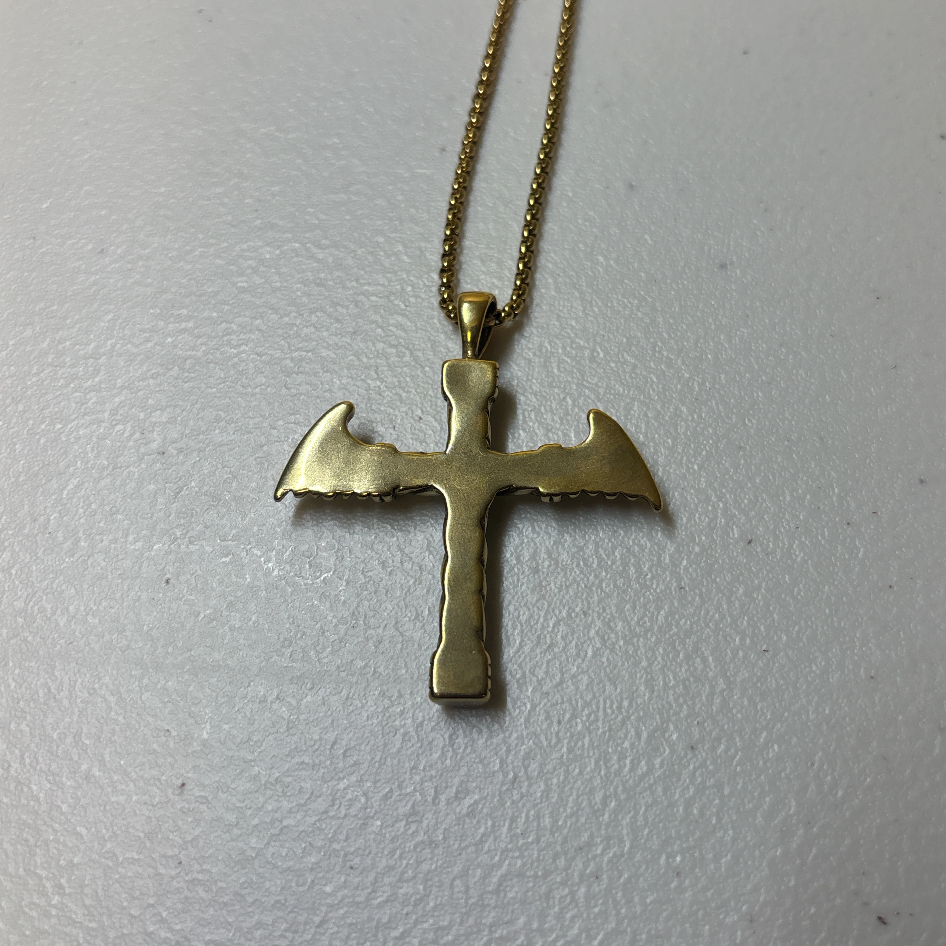 0729 - Gold Winged Cross Necklace - Image 5