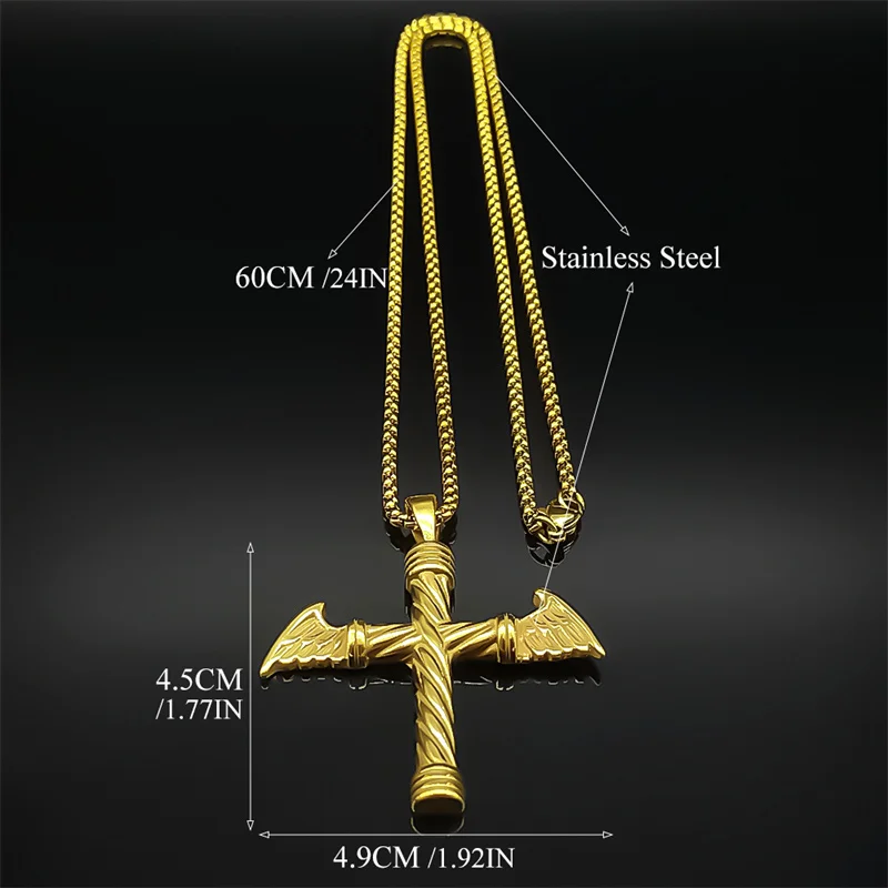 0729 - Gold Winged Cross Necklace - Image 7