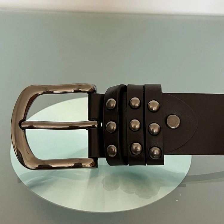 0037- Vintage Rock Studded Belt (dark brown) - Image 2