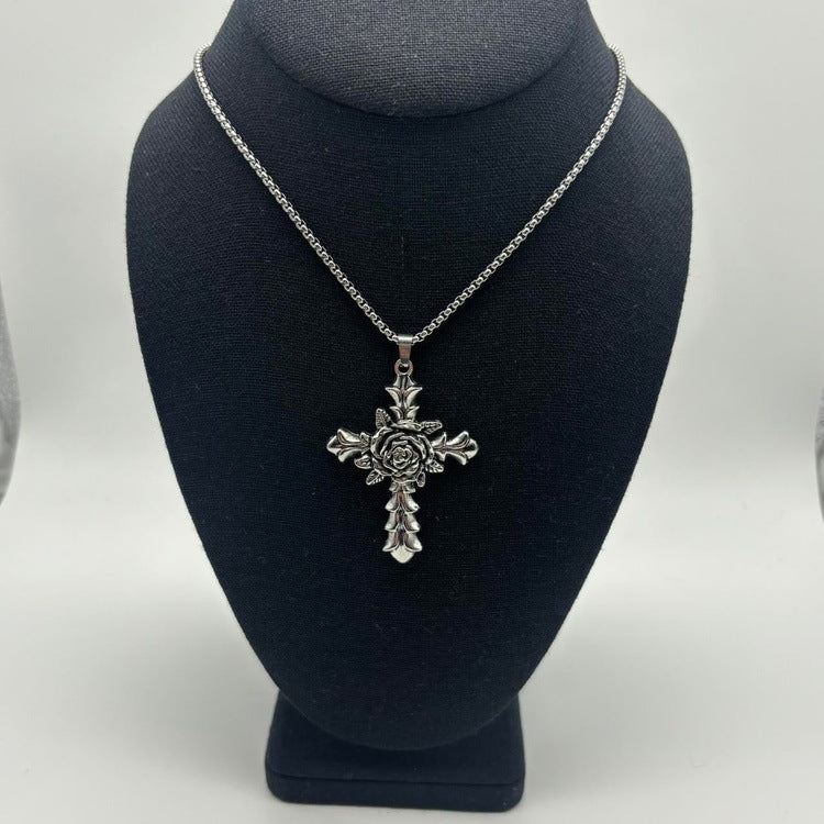 0223 - Gothic Rose Cross Necklace - Image 3