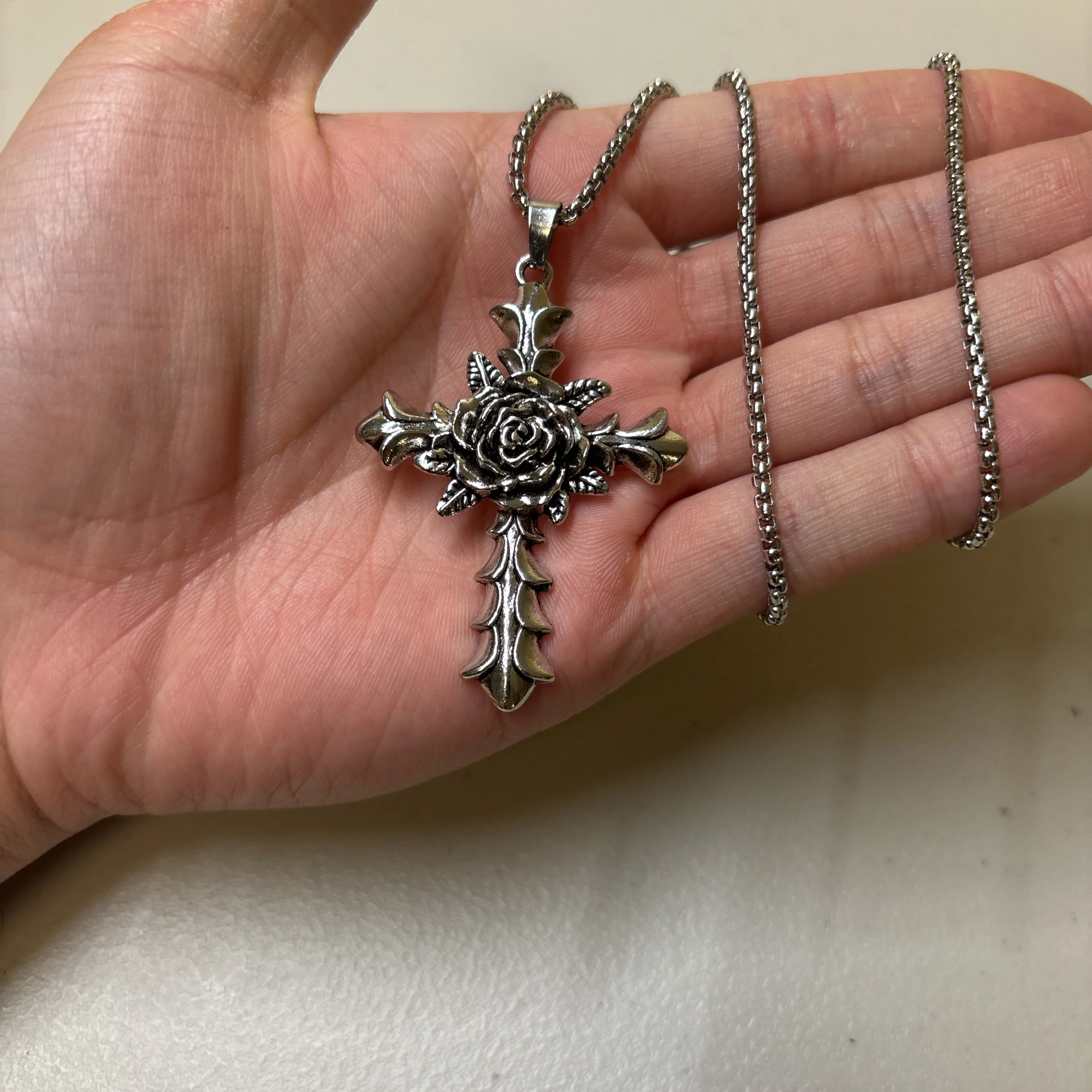 0223 - Gothic Rose Cross Necklace - Image 4