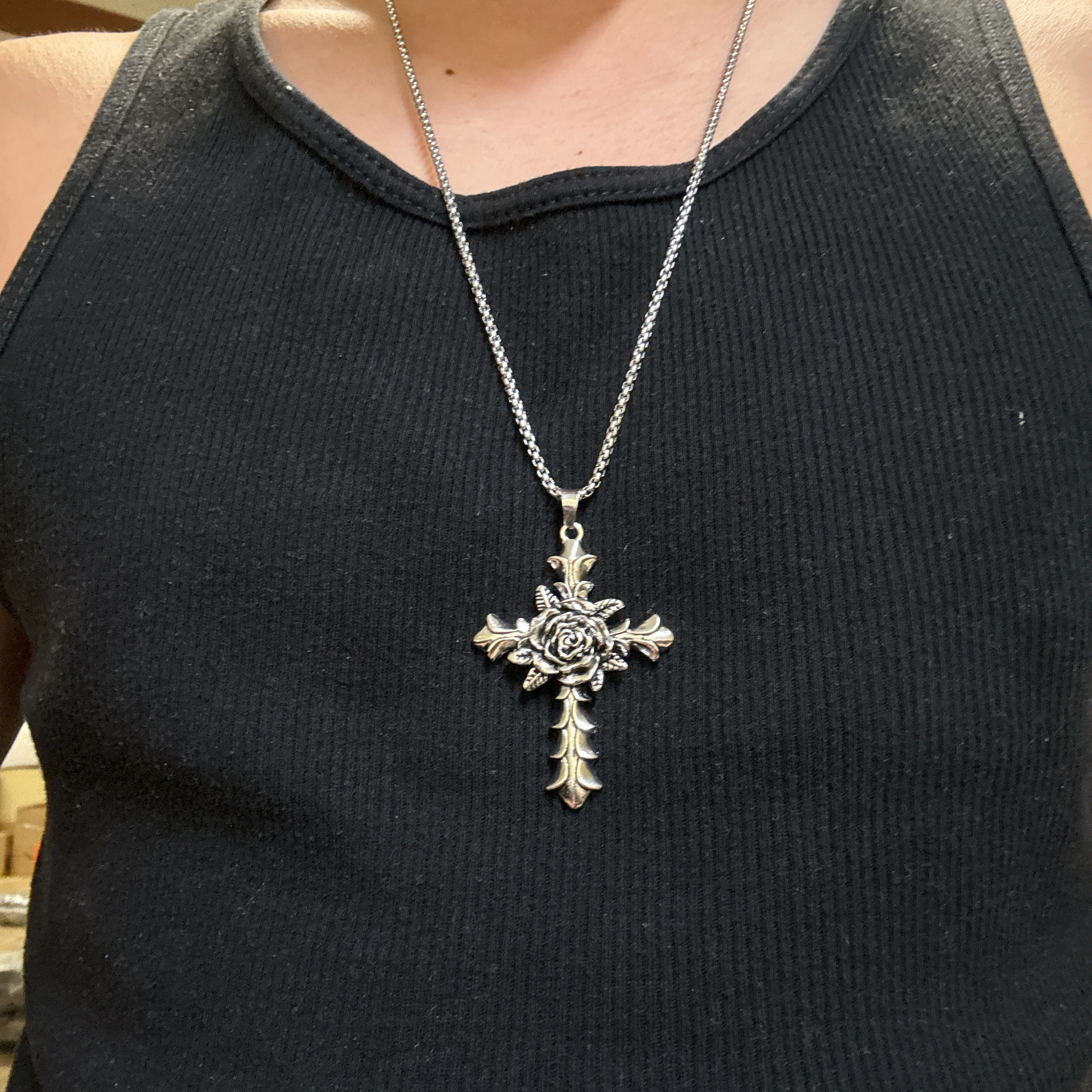 0223 - Gothic Rose Cross Necklace - Image 5
