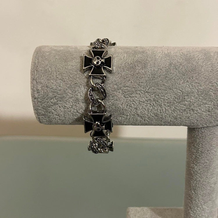 0228 - Black Cross Skull Bracelet - Image 4