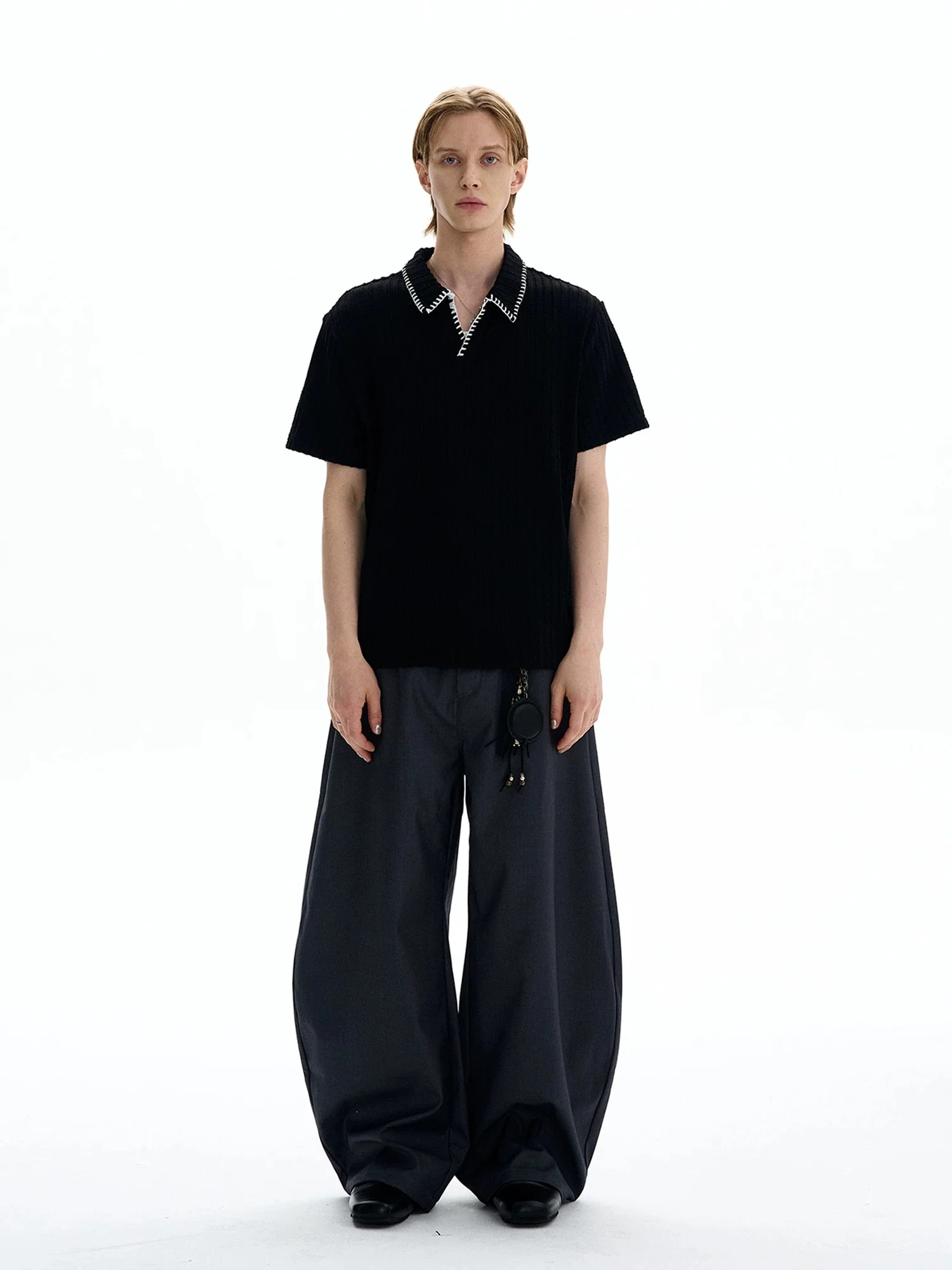 Ribbed Knit Polo Shirt - Image 3
