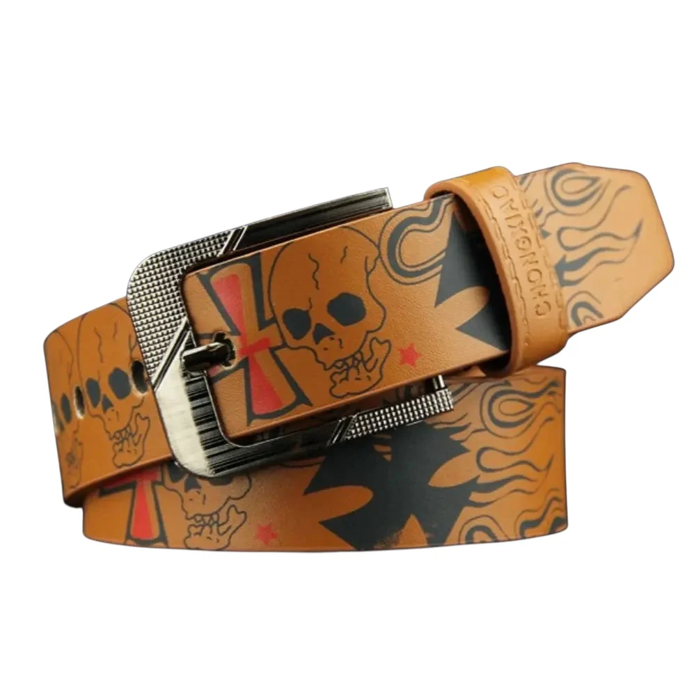 Skull Flame Cross Print Belt - Image 6