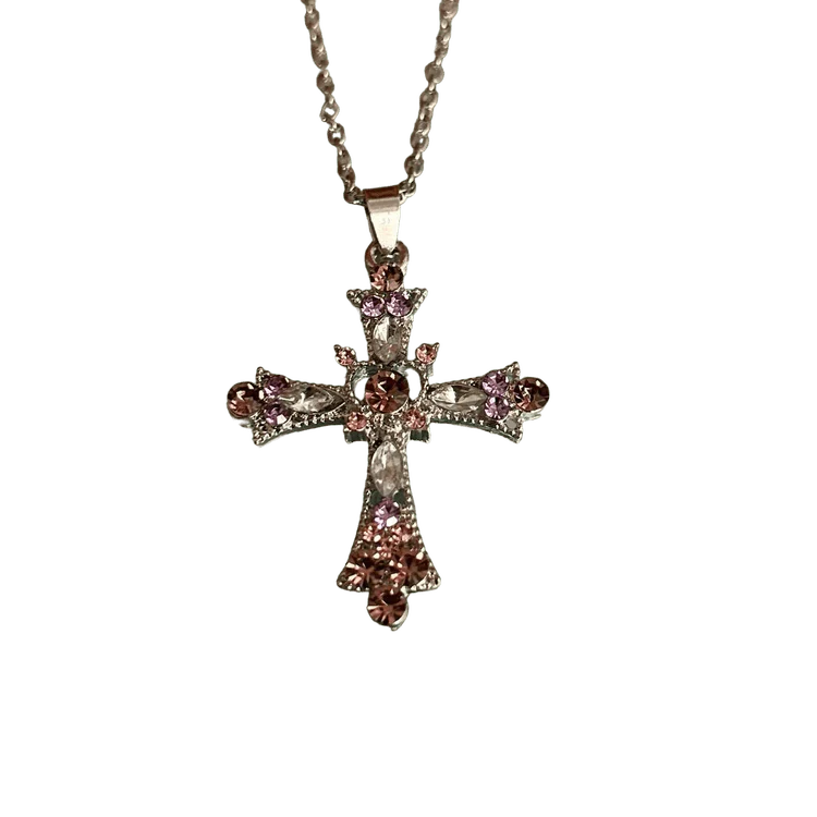 0160 - Y2K Multicolor Rhinestone Cross Necklace