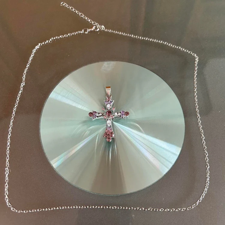 0160 - Y2K Multicolor Rhinestone Cross Necklace - Image 3
